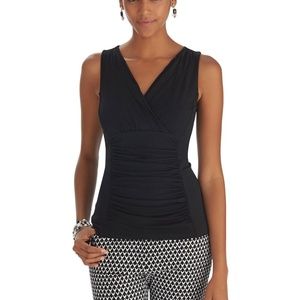 WHBM Sleeveless Shirred Surplice Shell Black Top - Sz XS